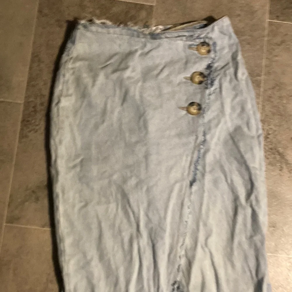 Zara Blue Maxi Pencil Skirt with Ruched Slit jeans skirt